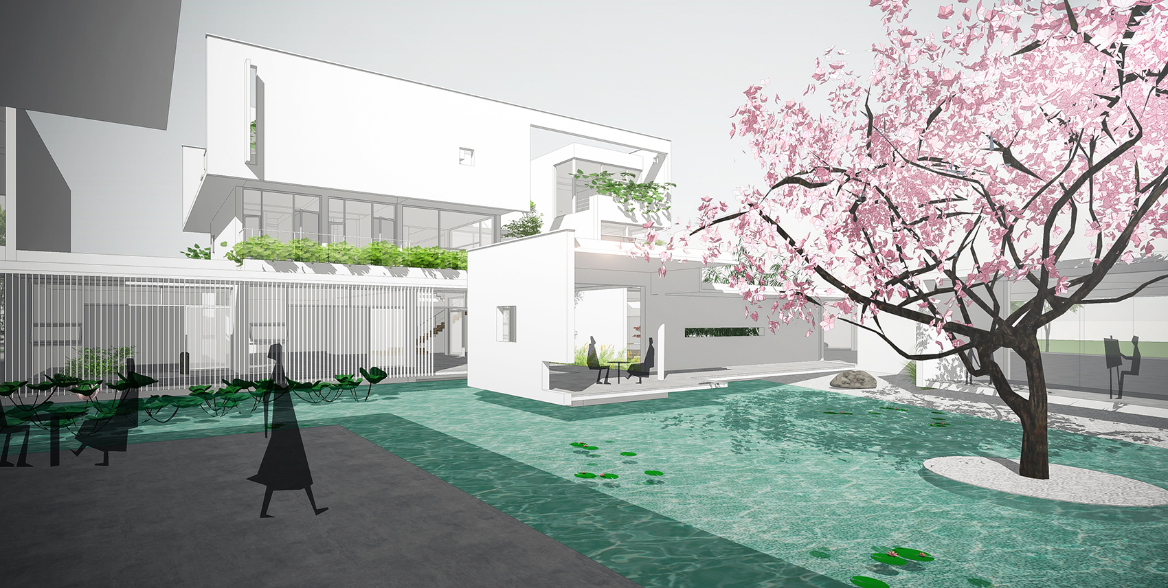 3-04 水庭园，看向别墅  Water garden, viewing the villa building  ©柯笠建筑 Atelier LI.jpg